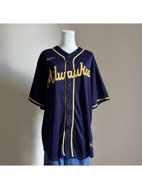 Nike Milwaukee Brewers Kolten Wong #16 Jersey Navy MLB